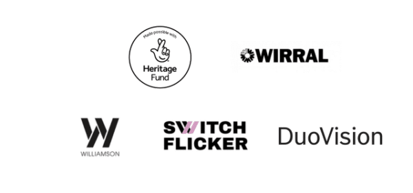 composite of logos from partners: National Lottery Heritage Fund, Wirral Council, Williamson Art Gallery & Museum, Switchflicker, DuoVision