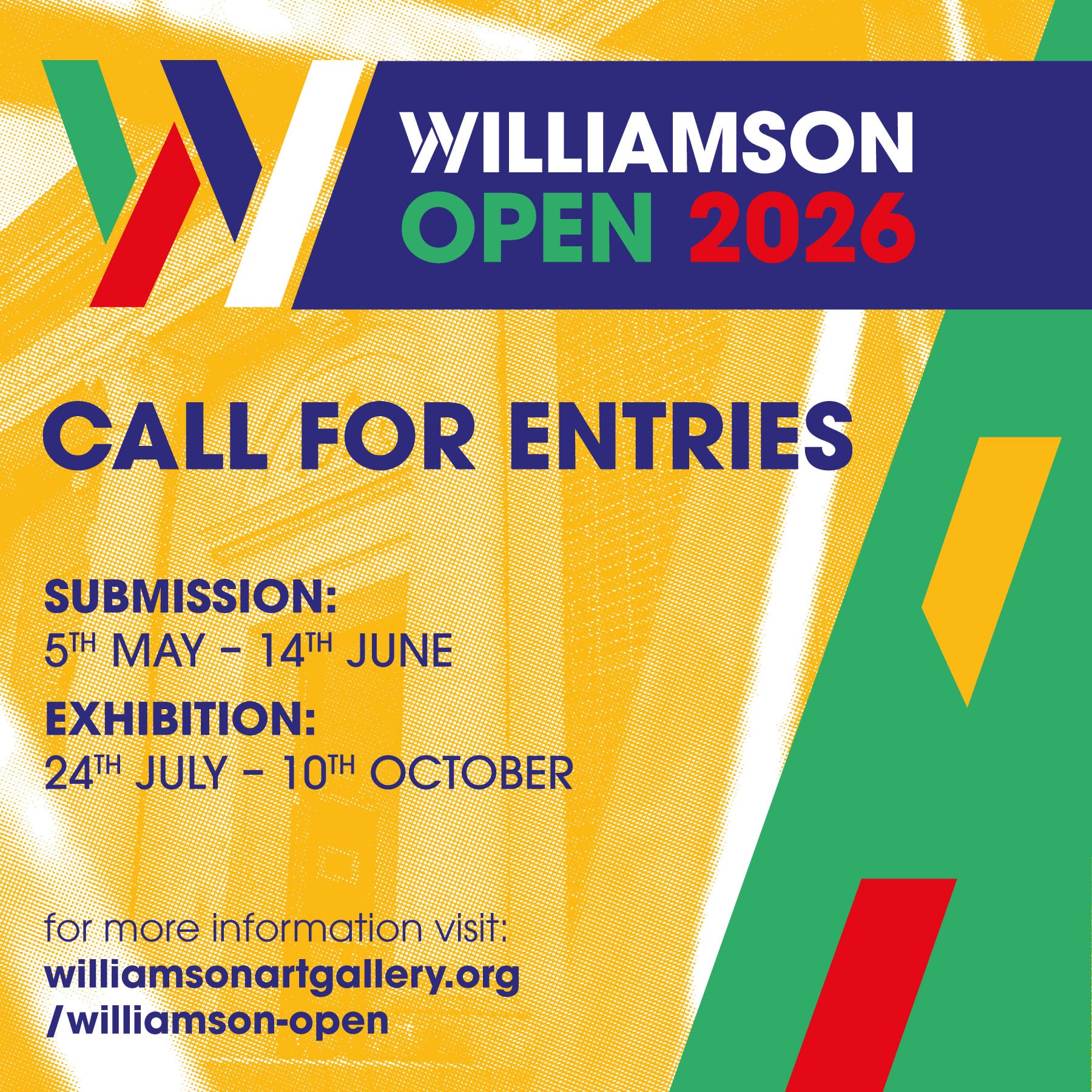 Poster with the details for Submission and exhibition dates of the Williamson Open 2026