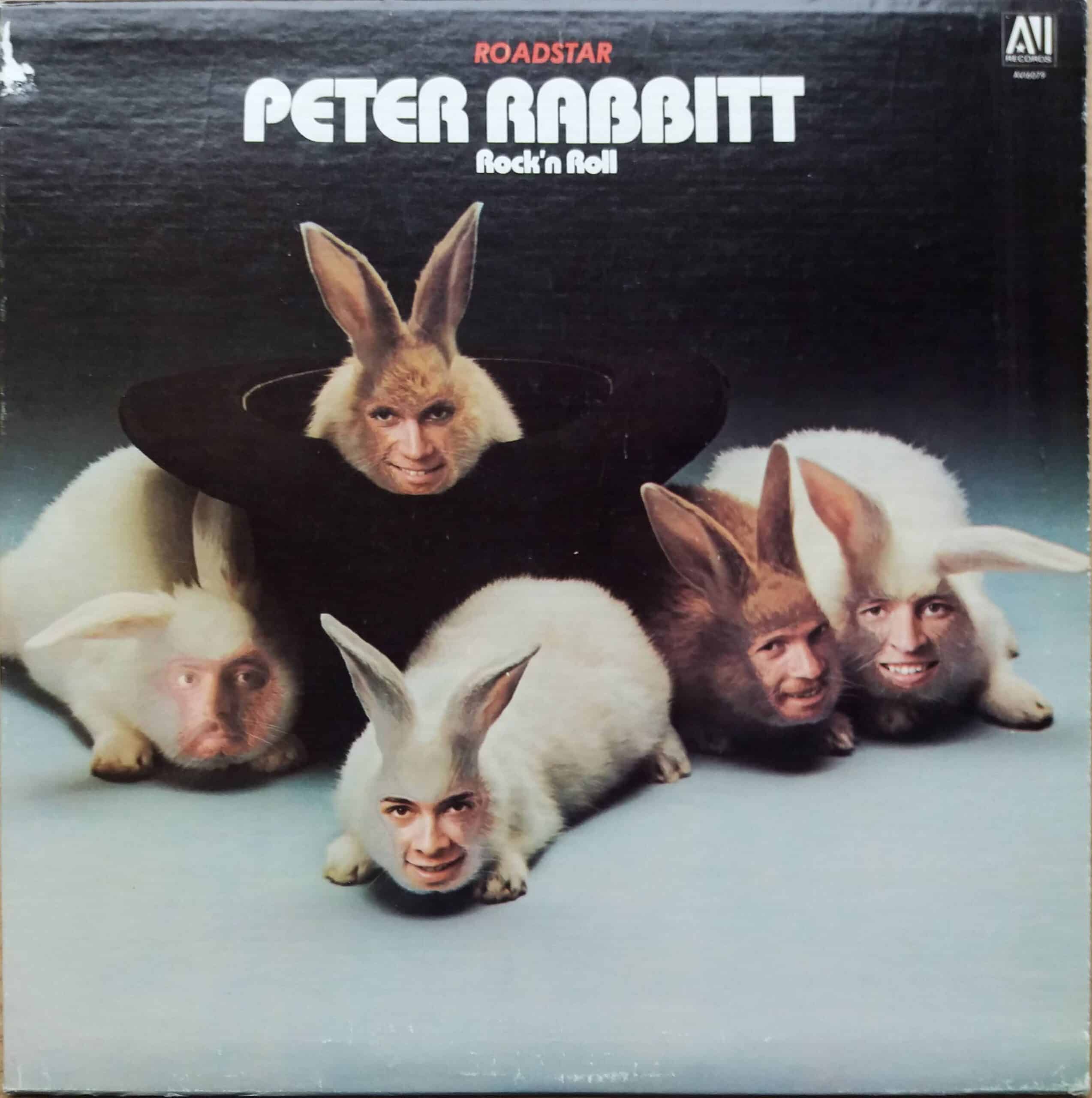album sleeve featuring five rabbits around a top hat, but their faces have been superimposed with the faces of men. Text at the top reads Peter Rabbitt (the band who came up with this questionable sleeve). From Worst Record Covers