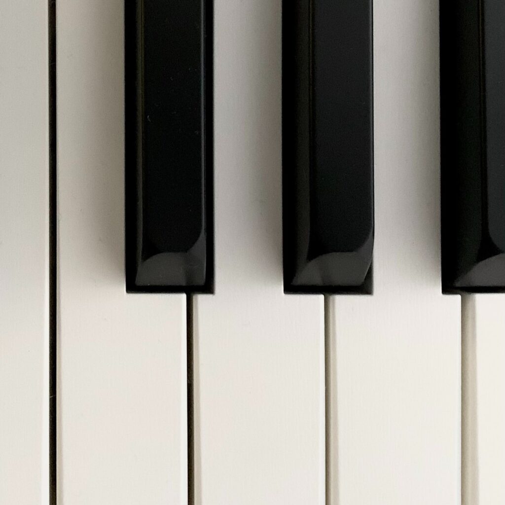 Birds-eye view of piano keys